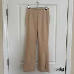 Cinq a Sept Cream Ivory High Waisted Flare Pull On Trousers Ankle Slit Size 0